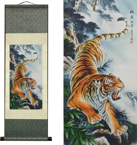 Miniatura 50 de AtfArt Decoración asiática de pared, hermosa pintura de pergamino de seda, 4 flores de hombre justo, orquídea ciruela, bambú, crisantemo, decoración