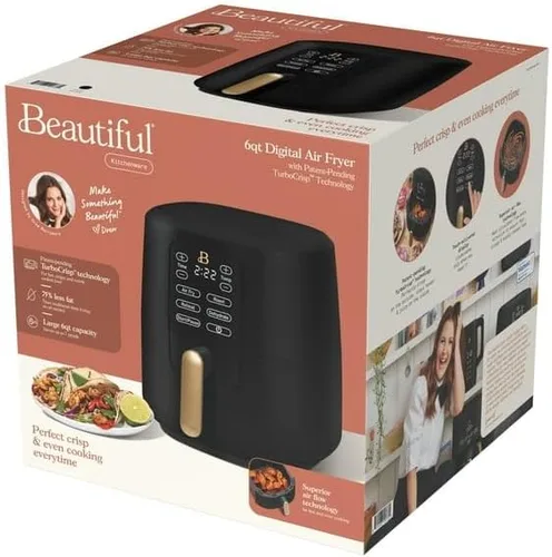 Miniatura 4 de Freidora de aire de 6 Qt con tecnología Turbocrisp y pantalla táctil activada, negra de Drew Barrymore, rangos de temperatura ajustables