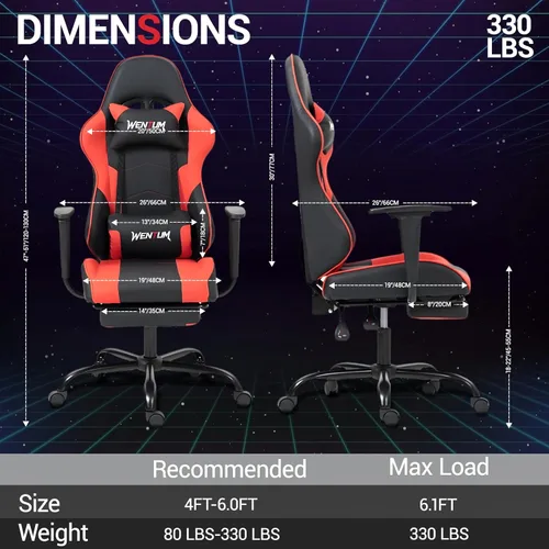 Miniatura 3 de Silla de juegos con reposapiés, silla ergonómica de escritorio para PC con reposacabezas y soporte lumbar de masaje, silla de videojuegos con Negro