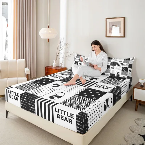 Miniatura 2 de Cute Panda - Sábana bajera ajustable para niños, tamaño individual, diseño de rayas geométricas de animales salvajes, decoración de habitación