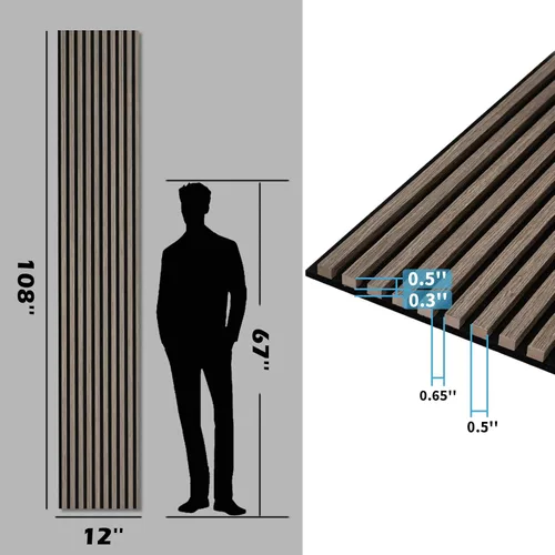 Miniatura 6 de Art3d Paquete de 2 paneles acústicos de madera de 108" x 12" para pared, paneles de listones de madera insonorizados para pared y techo, paneles