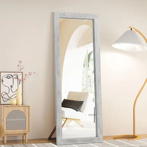 Miniatura 9 de Espejo de longitud completa de granja rústica, 64"x21" con marco de madera para piso, espejo independiente apoyado contra la pared para dormitorio