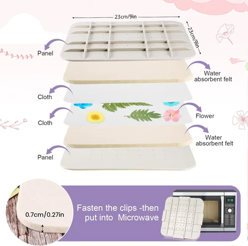 Miniatura 4 de Suziko Kit de prensa de flores para microondas de 9 pulgadas con marco de fotos, máquina de prensado de flores de secado rápido con tela