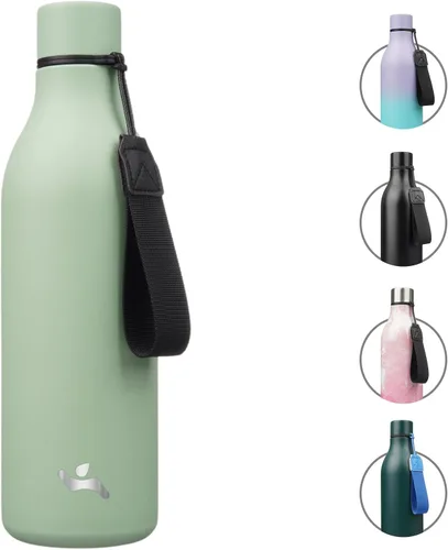Miniatura 57 de Konokyo Botella de agua aislada con correa, botella de agua de acero inoxidable de 18 onzas de doble pared con aislamiento al vacío, frasco de Verde