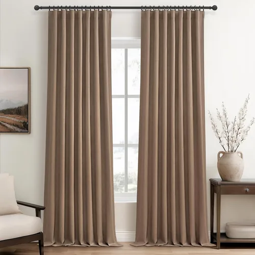 Miniatura 43 de Cortinas opacas extraanchas, 2 paneles para puertas corredizas de vidrio, moderna mezcla de lino plisado pesado, piso a techo, ventanas grandes, 70