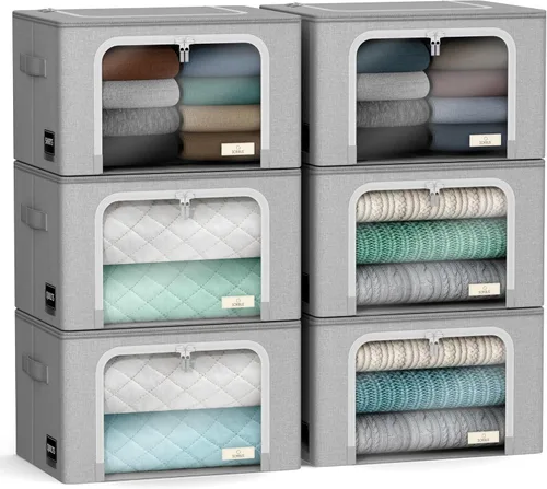 Miniatura 8 de Sorbus Cajas de almacenamiento con marco de metal - Bolsas organizadoras de ropa apilables y plegables - Contenedores de almacenamiento de tela