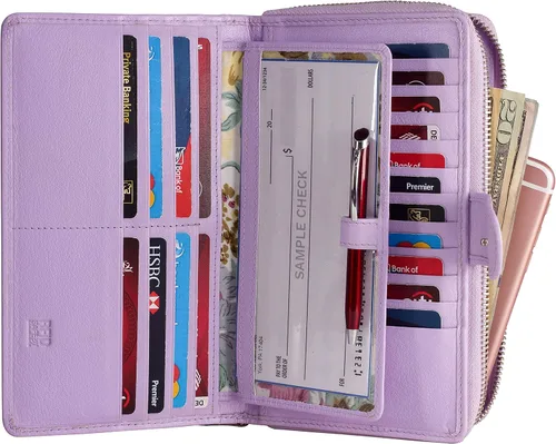 Miniatura 12 de Cartera grande de piel para mujer con bloqueo de identificación por radiofrecuencia