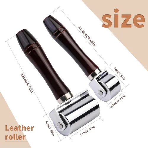 Miniatura 2 de Mnuizu Rodillo de cuero de 1.024 in + 2.362 in, rodillo de cuero con mango de madera, rodillo de costura para cuero, arrugador de borde de cuero