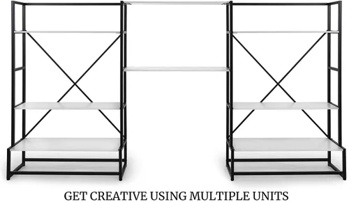 Miniatura 8 de Displays2go Exhibición de estantería portátil con 4 niveles, de pie, madera de paulownia - blanco (SMPSU1SU)