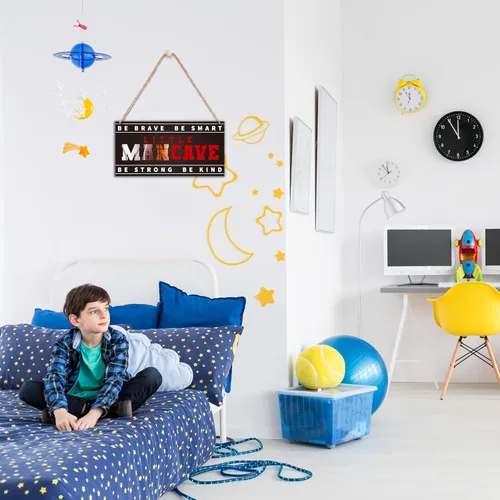 Miniatura 6 de Letrero de madera para colgar en la puerta de Little Man Cave, All-Star Sports - Decoración para colgar en la puerta, decoración para niños