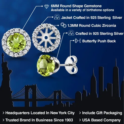 Miniatura 9 de Gem Stone King Aretes redondos de plata de ley 925 de 0.236 in con piedra natal extraíble para mujer