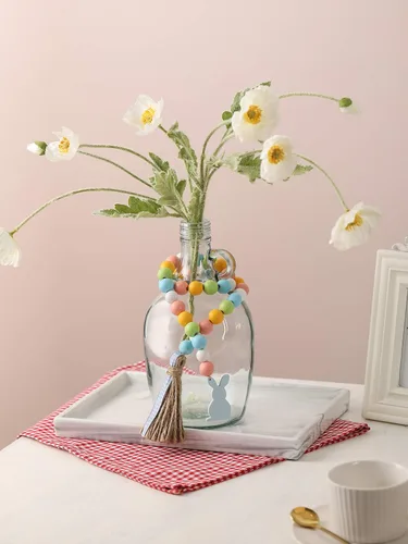 Miniatura 7 de Guirnalda de cuentas de madera de Pascua con borlas y etiqueta de conejo, cuentas de madera de estilo granja para decoraciones de bandeja