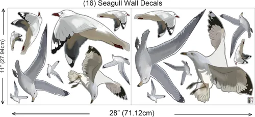 Miniatura 7 de Calcomanías decorativas para pared de gaviota, calcomanías de escena de playa, rebaño de pájaros voladores, vinilo costero, sala de estar, baño