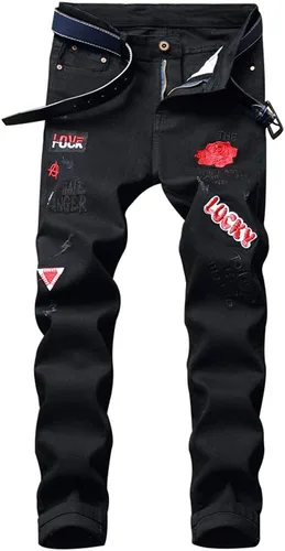 IDEALSANXUN - Jeans elásticos para hombre, con diseño ajustado y rasgado
