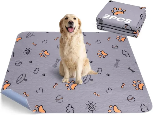 Miniatura 10 de Almohadillas lavables para orina para perros, paquete de 2 unidades grandes de 48 x 48 pulgadas, almohadillas reutilizables súper absorbentes