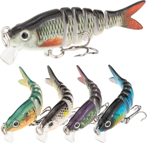 Miniatura 14 de 5 piezas de señuelos de pesca realistas – Cebo multiarticulado para lubina, trucha, crappie, lucioperca, lucio, acción realista con ojos de pez 3D