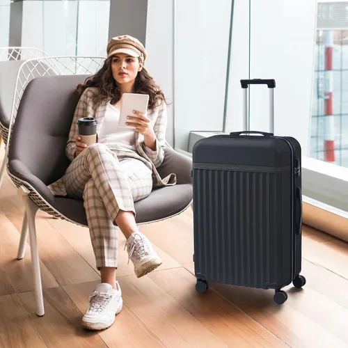 Miniatura 615 de Merax Juegos de equipaje de mano en maleta aprobada por aerolíneas, estuche rígido con ruedas giratorias expandibles, Negro