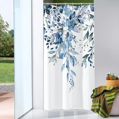 Miniatura 13 de Gibelle - Cortina de ducha de eucalipto marrón, hojas de plantas de acuarela con diseño floral, juego de cortina de ducha con ganchos, 72 x 72