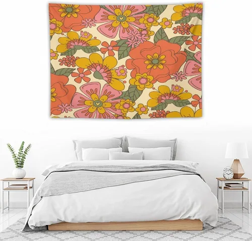 Miniatura 5 de Houselerax Tapiz floral retro de los años 60 y 70, diseño hippie de primavera Groovy Flower Power Flower Boho para colgar en la pared, arte neutro
