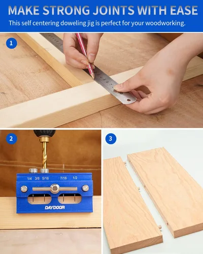 Miniatura 7 de DAYDOOR Plantilla de clavija autocentrante de 6.7 pulgadas, plantilla de clavija de gran capacidad y guía de taladro para carpintería, kit completo