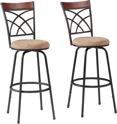 Miniatura 12 de VECELO Taburetes de bar, taburete de bar ajustable de 24/29 pulgadas, taburete giratorio con asiento tapizado, sillas de pub bistró de acero