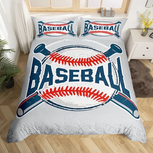 Miniatura 4 de Homewish Juego de ropa de cama con temática deportiva, 2 piezas, para niños y adolescentes, funda de edredón de béisbol deportiva vintage, juego