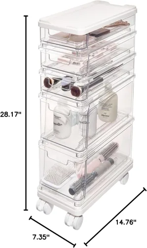 Miniatura 3 de iDesign The Sarah Tanno Collection - Carrito organizador de cosméticos apilable con 5 cajones, transparente