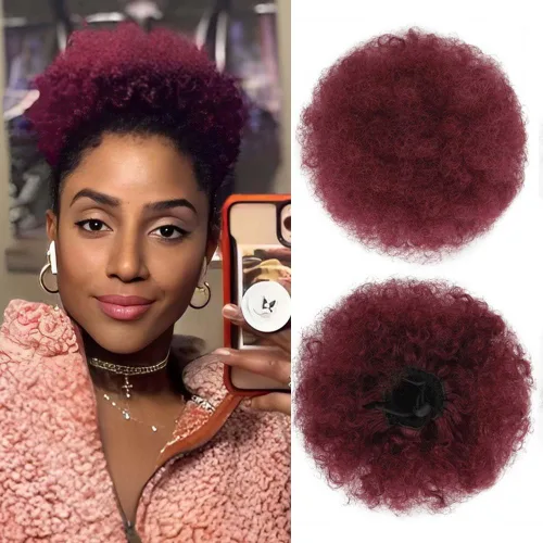 Miniatura 8 de Extensión de cabello de cola de caballo afro azul con cordón para mujeres negras, cola de caballo afro corta sintética para cabello natural, clip