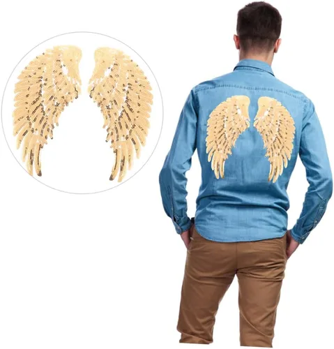 Miniatura 3 de ORFOFE 2 Pairs Gold Sequin Angel Wing Patch DIY Sewing Applique for Clothes Accessories, Iron-on Embroidered Wings for Clothing Decoration and Repair