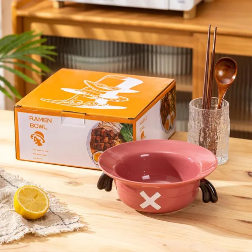 Miniatura 3 de Tazón de ramen con sombrero de paja (tazón de cerámica + cuchara de madera + palillos) para fanáticos del anime