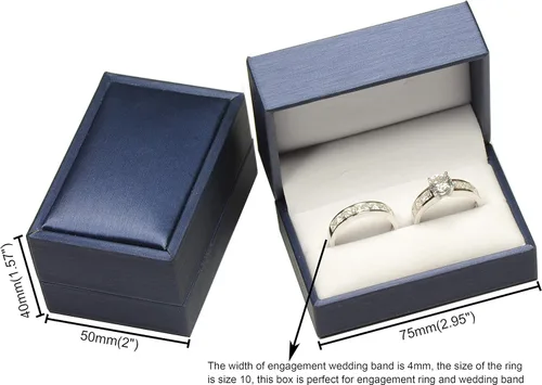 Miniatura 2 de Caja de anillo de doble compromiso para hombres y mujeres, de lujo, color azul intenso, suave al tacto, piel sintética, tamaño 2.95 (ancho) x 2