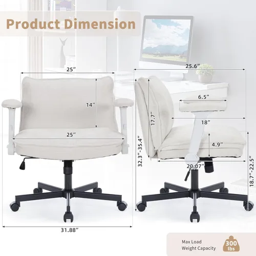 Miniatura 3 de FanciSpot Silla de Oficina con Piernas Cruzadas con Ruedas y Brazos Abatibles Ajustables, Silla de Escritorio Criss Cross con Cojín Grueso, Silla