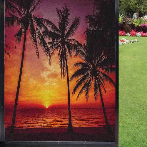 Miniatura 11 de Película escénica de verano para ventana, película de privacidad para ventana, prado floral silvestre en montañas alpinas, puesta de sol, Color 1