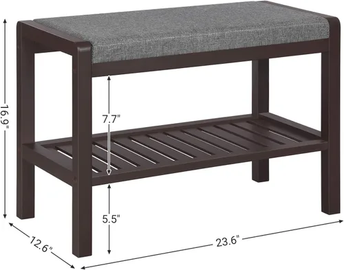 Miniatura 3 de SONGMICS Zapatero con asiento acolchado tapizado, estante de almacenamiento, organizador de zapatos, soporta hasta 350 libras, ideal para entrada