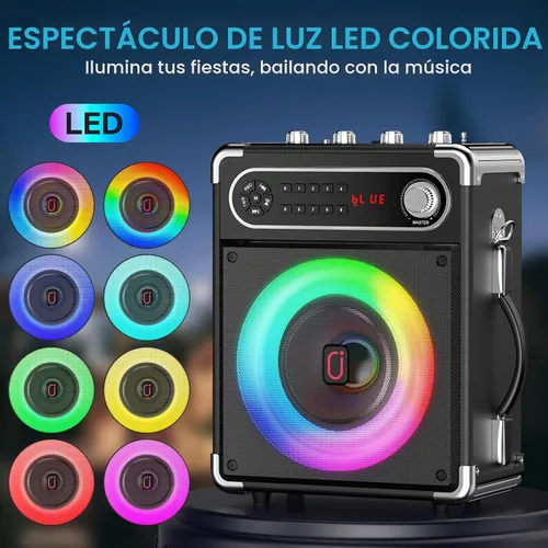 Miniatura 9 de JYX - Máquina de karaoke con dos micrófonos inalámbricos, altavoz Bluetooth portátil con ajuste de graves/agudos, sistema de PA con control remoto