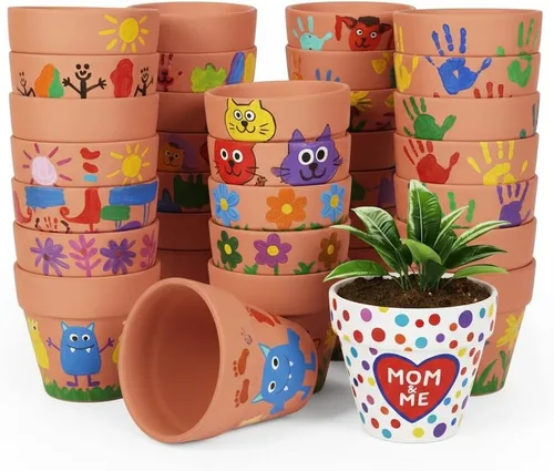 Miniatura 4 de YESIACE Juego de 24 macetas de terracota de 4 pulgadas, maceta de terracota con agujeros de drenaje, perfecta para plantar, pintar, bodas y fiestas