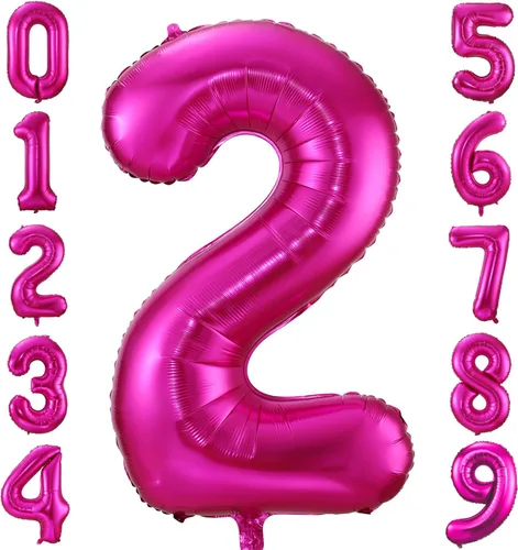 Miniatura 16 de Globo de cumpleaños de 40 pulgadas de color rosa intenso con el número 0, globos grandes de Mylar para fiesta de cumpleaños, aniversario, festival
