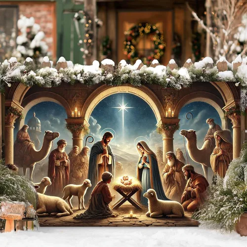 Miniatura 6 de BlissYard Pancarta de Escena de la Natividad 71x43 Pulgadas Pancarta de Escena del Pesebre de Noche Santa Fondo Religioso Cristiano para Iglesia