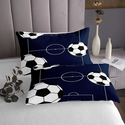 Miniatura 4 de Castle Fairy Football Bedspread Twin Size Bedding for Kids Teens Bedroom Kids Soccer Sports Theme Decor Coverlet Set Dark Blue Ball Gaming Quilt Set