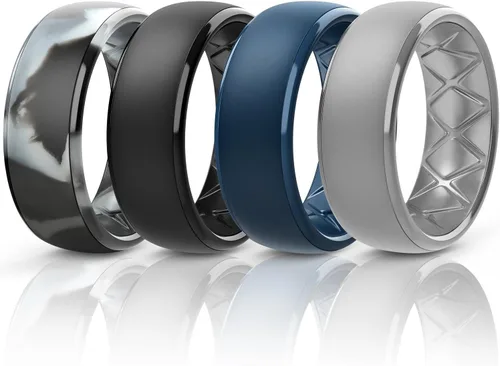 Miniatura 20 de Egnaro Anillos de boda de silicona para hombre: 1/4/6/7 Multipack de anillos de boda de goma con arco interior Diseño ergonómico transpirable