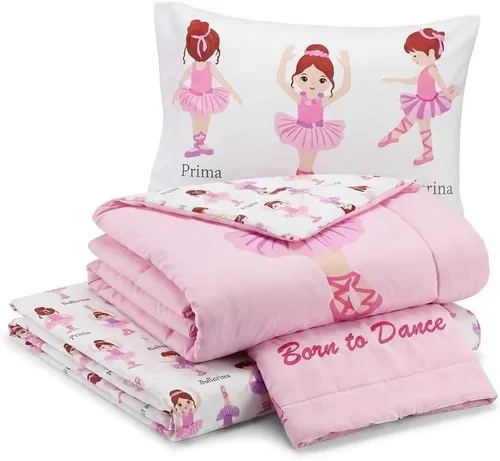 Miniatura 3 de EVERYDAY KIDS Juego de ropa de cama de 4 piezas para niños pequeños -Born to Dance Ballerina- Incluye edredón, sábana plana, sábana ajustable