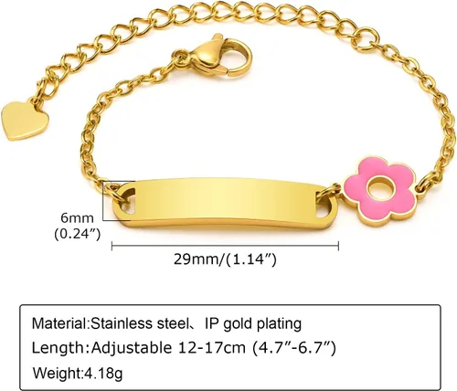 Miniatura 108 de Pulsera de barra para bebé: chapado en oro de 18 quilates, pulsera con placa de identificación personalizada para niños pequeños de mamá, nombre