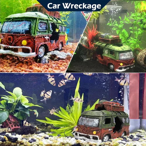 Miniatura 2 de Adorno de acuario de restos de automóvil, restos de automóvil para pecera, decoración de paisaje subacuático, escondites de cuevas, suministros