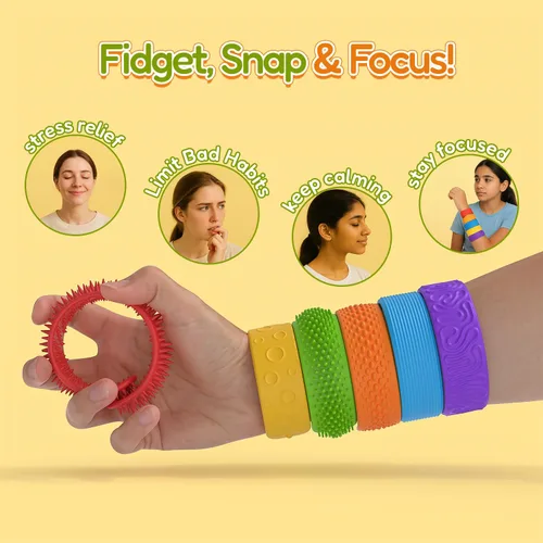 Miniatura 7 de Juguetes sensoriales para ansiedad, pulseras para niños, paquete de 6 con textura, para ansiedad, autismo, TDAH, juguetes sensoriales portátiles