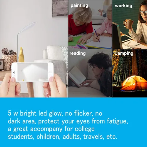Miniatura 6 de Deeplite - Lámpara de escritorio LED con cuello de ganso flexible de 3 niveles de brillo, lámpara de mesa operada por batería de 5 W, control