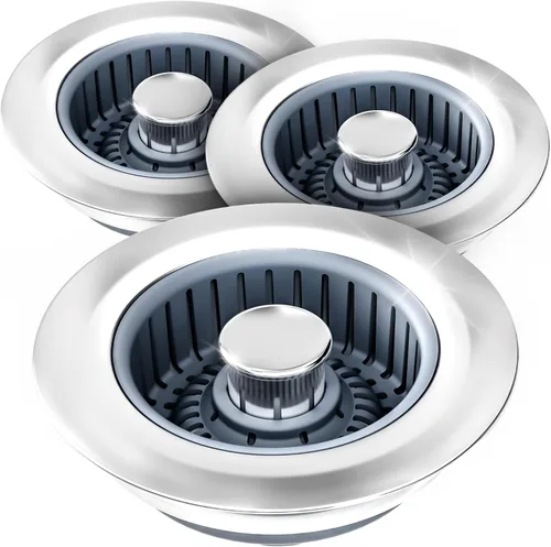 Miniatura 12 de zaa Colador de drenaje para fregadero, tapón 3 en 1 para fregadero de cocina, tapón de drenaje de cocina de acero inoxidable y cubierta con colador