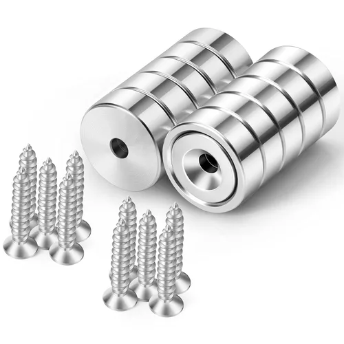 Miniatura 24 de Neosmuk Imanes con Tornillos, Imán de Disco de Neodimio Fuerte de 130 libras con Agujeros en el Centro, Imán de Copa con Orificio de Montaje