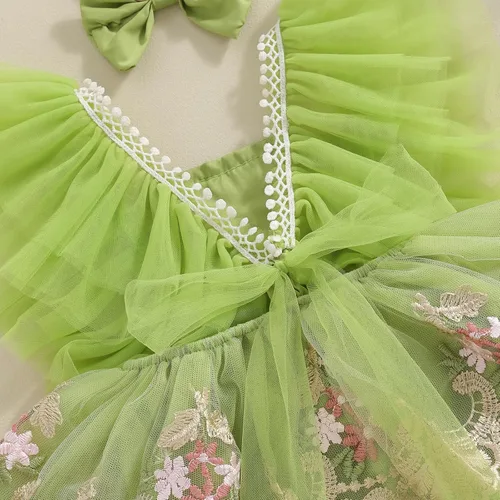 Miniatura 6 de Ursobutegl Mameluco de princesa para bebé recién nacida, vestido de malla bordado, elegante, tutú con falda, overol para cumpleaños