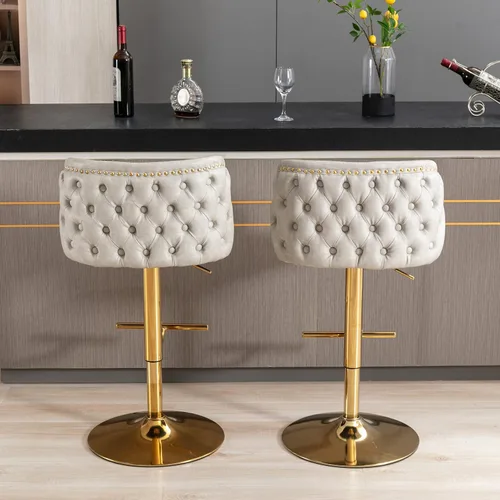 Miniatura 2 de Juego de 2 taburetes de bar giratorios, modernos taburetes de bar tapizados de poliuretano con respaldo entero copetudo y altura de asiento