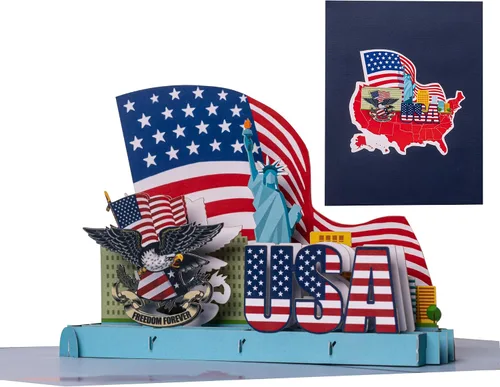 Rykamia Blank USA Pop Up Card, Regalo de ciudadanía estadounidense, Regalo para un nuevo ciudadano estadounidense, Felicitaciones por convertirse en